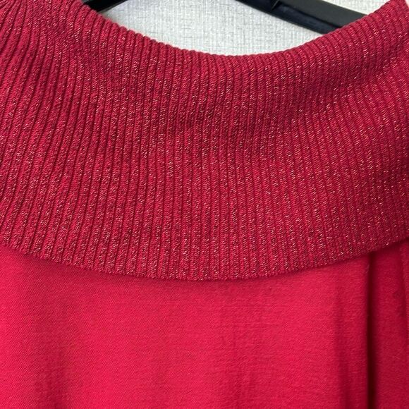 Michael Kors Red Cowl Neck Sweater Women’s 1X Waffle Knit Pullover - Picture 7 of 7
